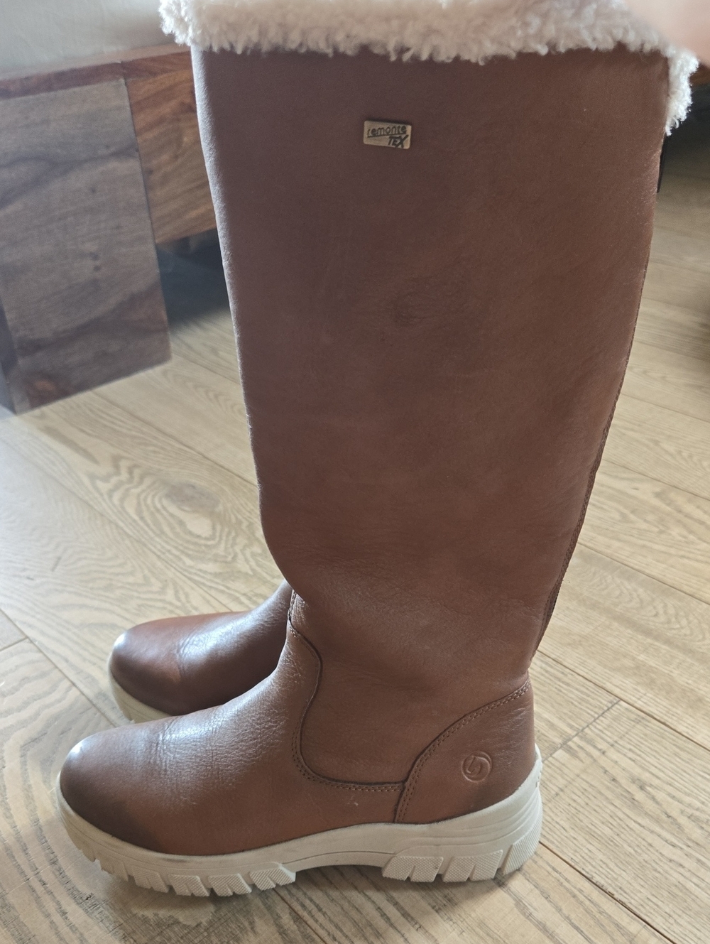 Remonte by Rieker | Cognac Waterproof Faux Fur-Lined Knee-High Boots, Size 38 - Picture 6 of 8